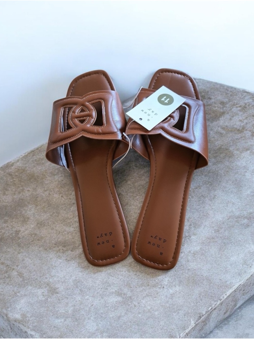 a new day Brown Knot-Detail Slide Sandals